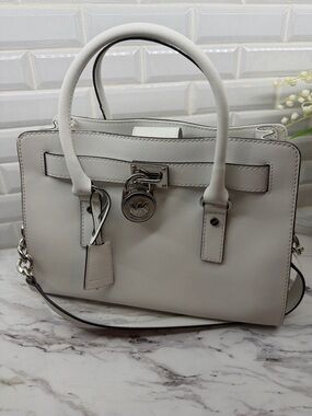 Michael Kors Ivory Saffiano Leather Satchel with Turn-Lock